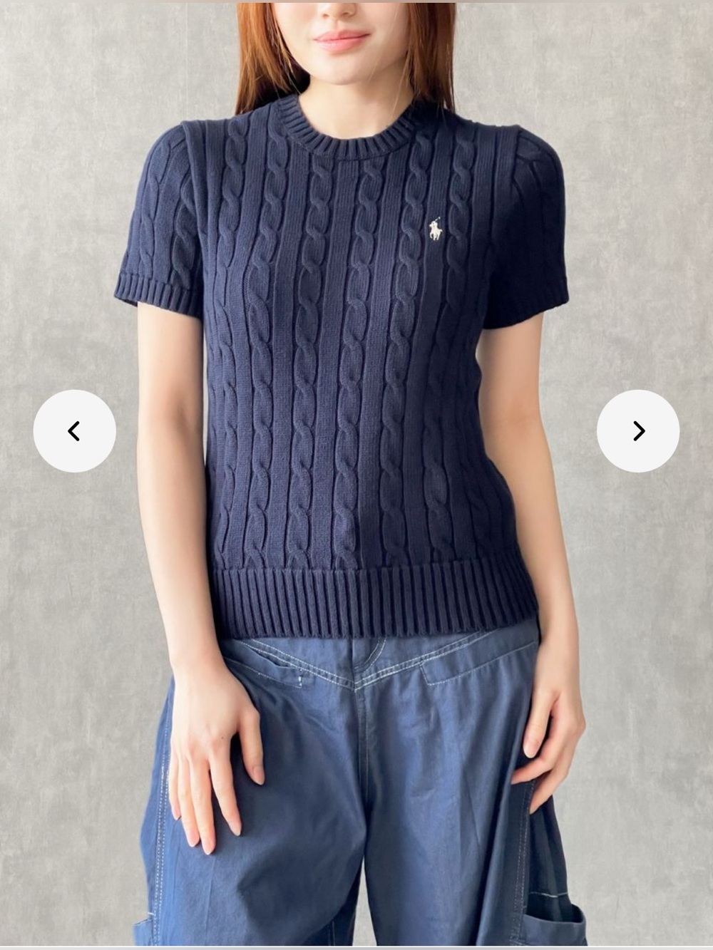Ralph Lauren Cable Knit Short Sleeve Sweater Navy NWT